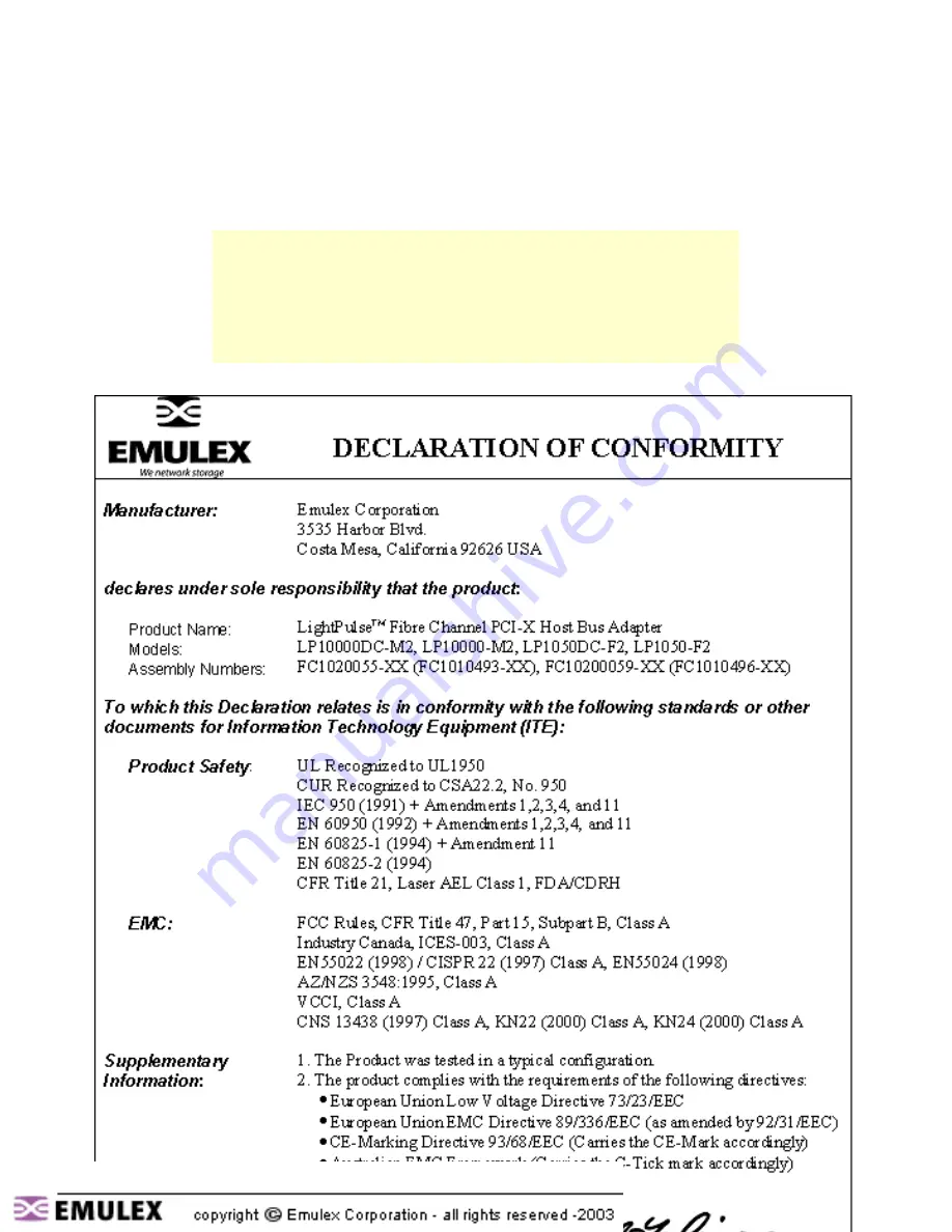 Emulex LP1050DC Installation And Reference Manual Download Page 13