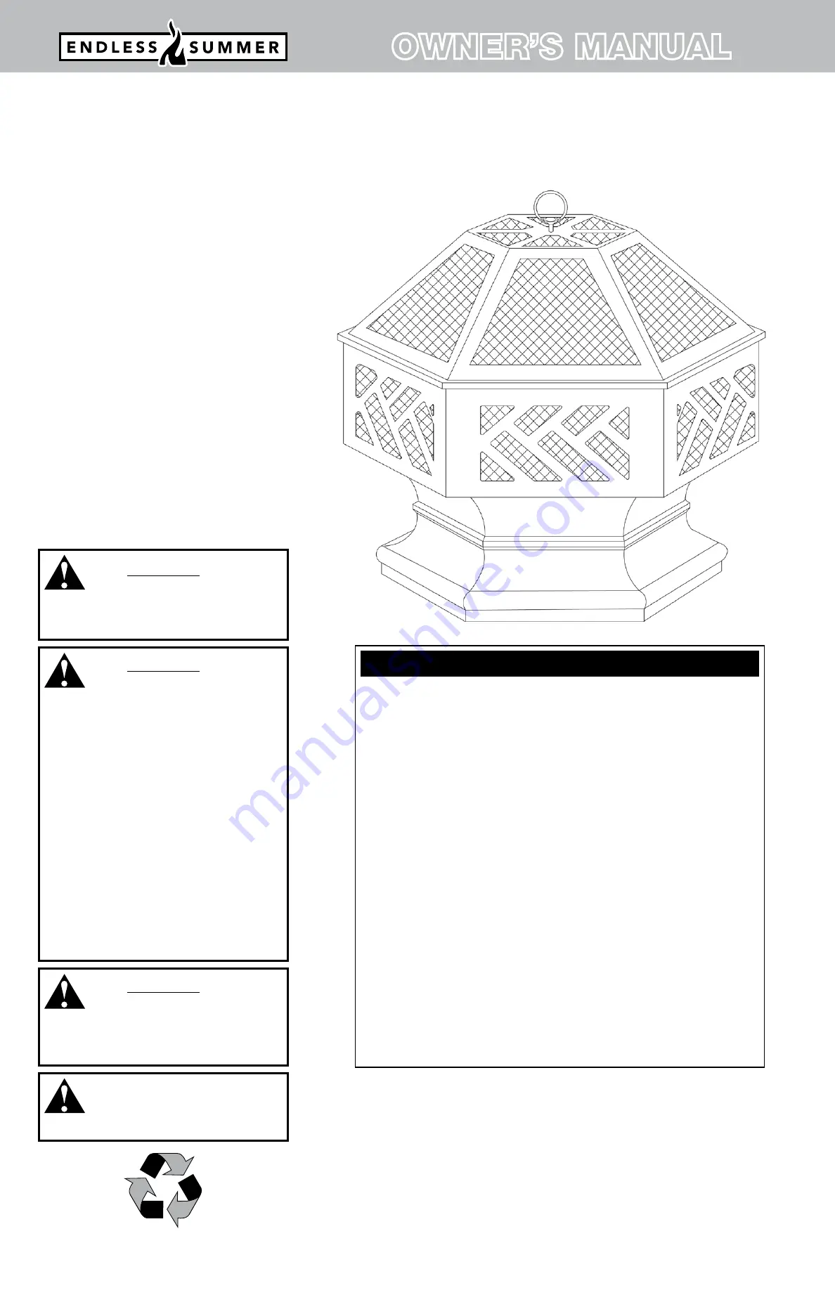 Endless Summer WAD15121MT Owner'S Manual Download Page 1