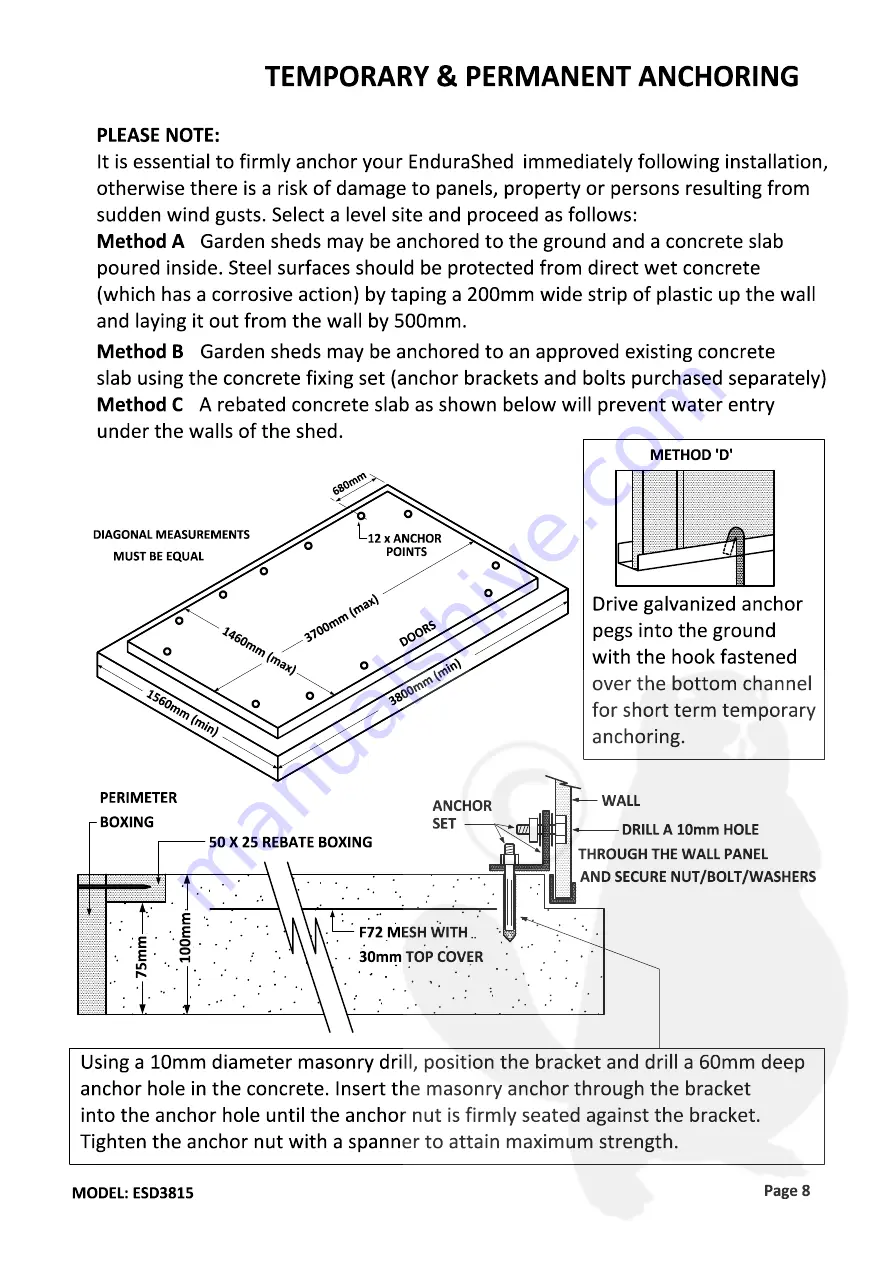 EnduraShed ESD3815 Manual Download Page 8