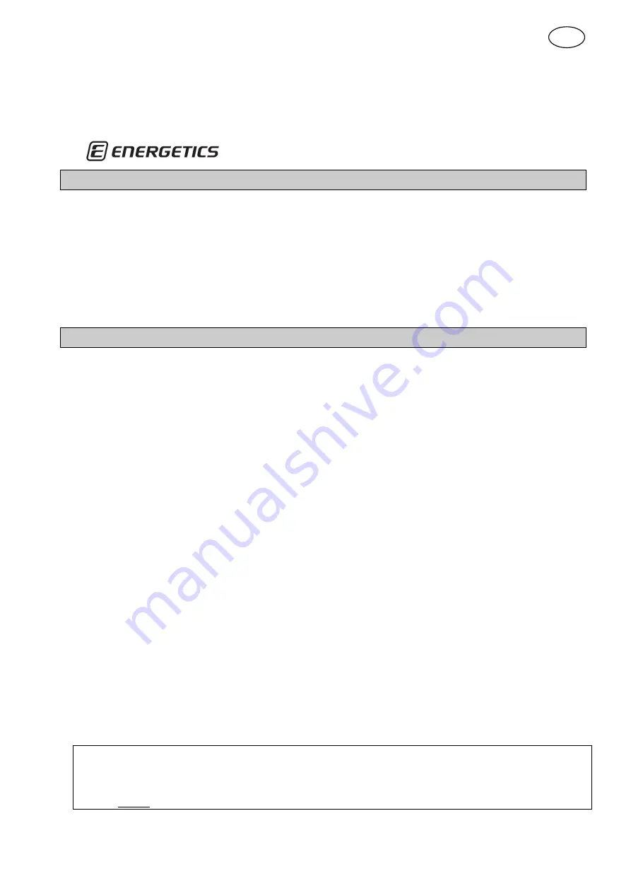 Energetics ET 12.0 ERGOMETER Instructions Manual Download Page 11