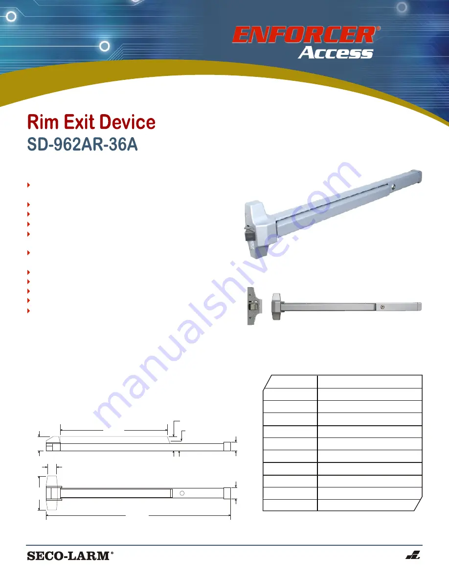 ENFORCER Enforcer Access SD-962AR-36A Specifications Download Page 1