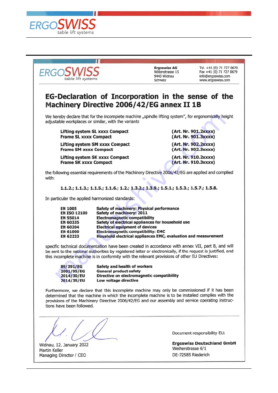 Ergoswiss 901.20034 Operating Instruction Download Page 26