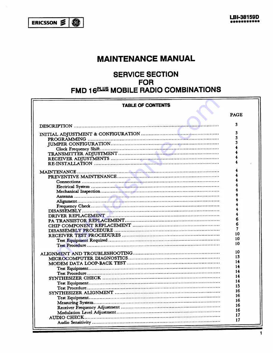 Ericsson FMD 16 PLUS Maintenance Manual Download Page 1