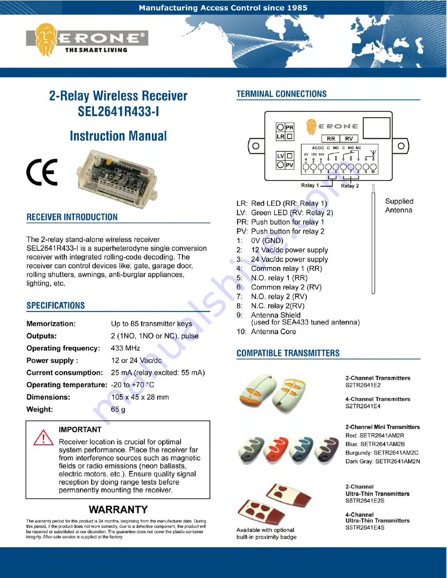 Erone SEL2641R433-I Instruction Manual Download Page 1