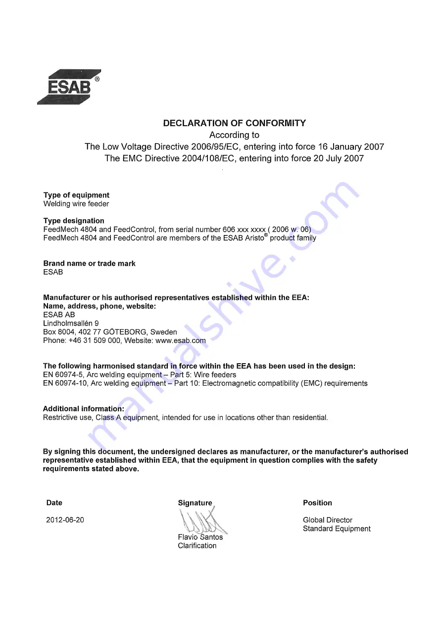 ESAB Aristo FeedControl Instruction Manual Download Page 2