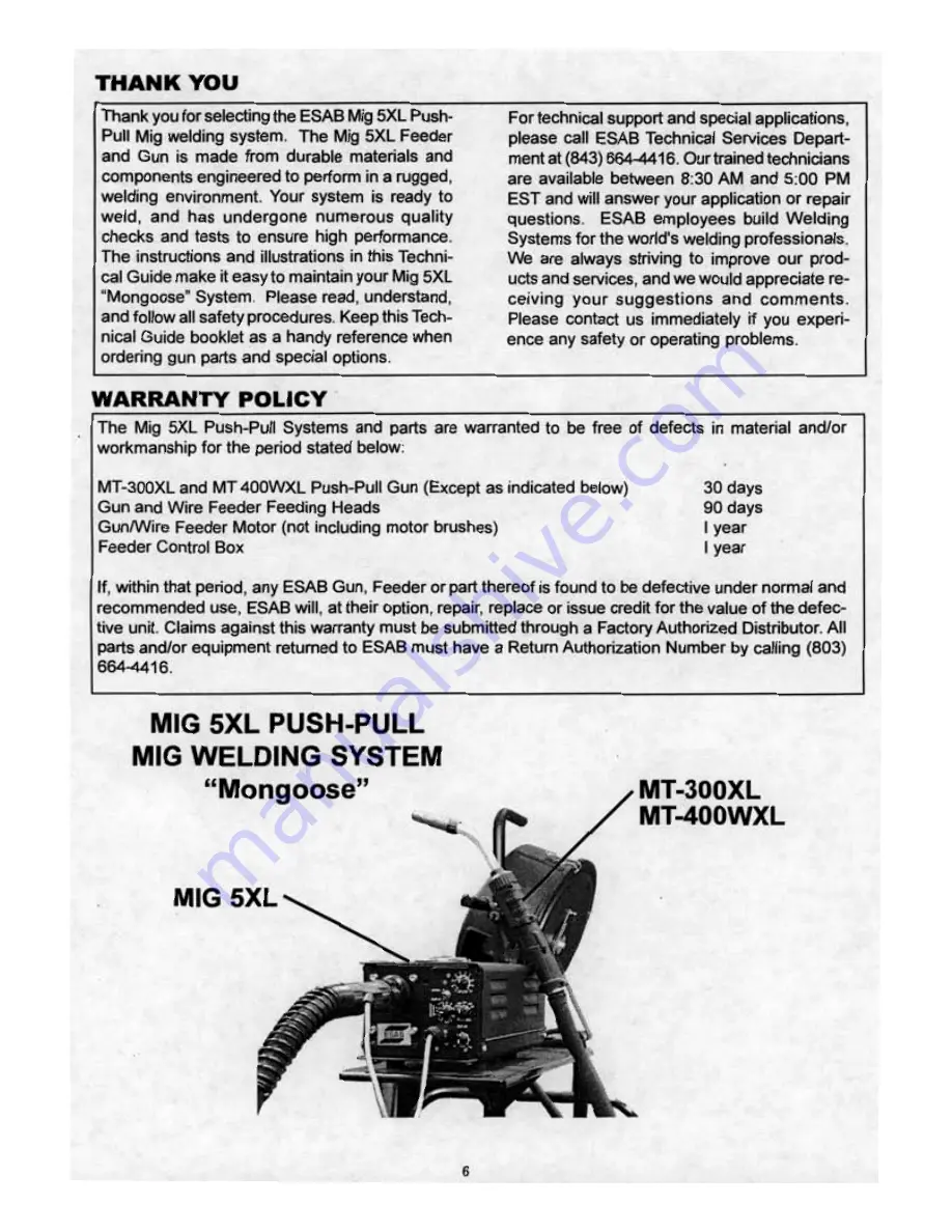 ESAB Mig 5XL Mongoose Instruction Manual Download Page 6