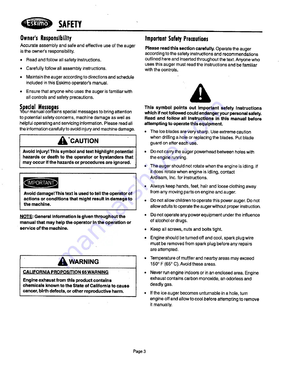 Eskimo SHARK Z51 Operator'S Manual Download Page 3