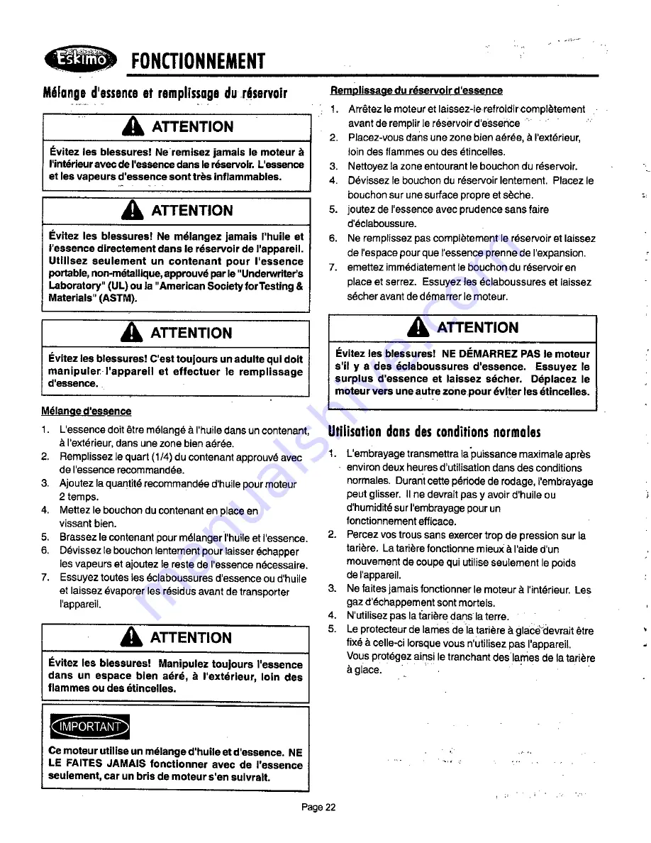 Eskimo SHARK Z51 Operator'S Manual Download Page 22