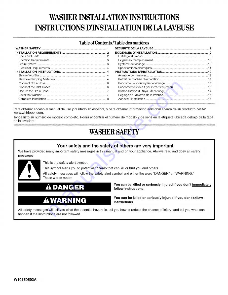 Estate ETW4400VQ0 Installation Instructions Manual Download Page 1