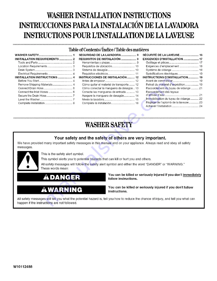 Estate ETW4400VQ1 Installation Instructions Manual Download Page 1