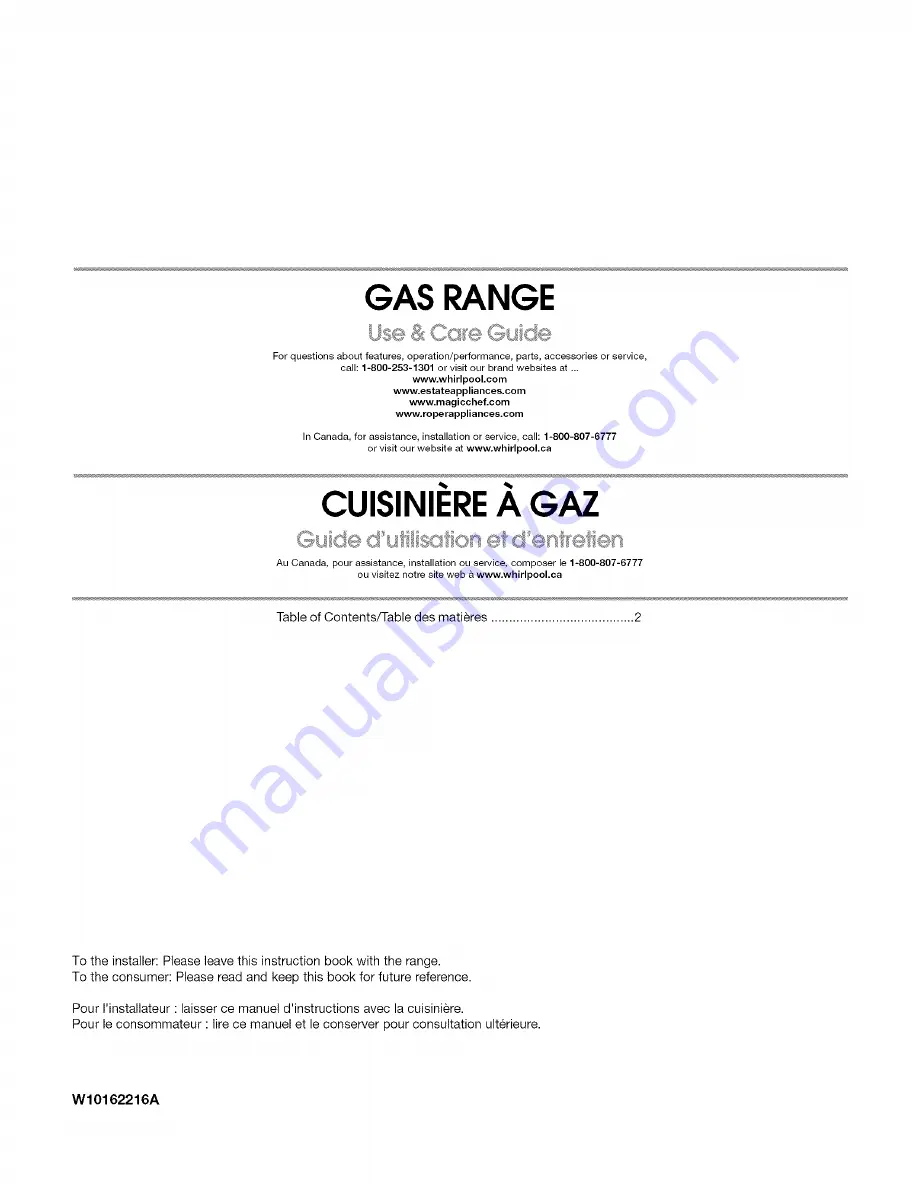 Estate TGS325MB6 Use & Care Manual Download Page 1