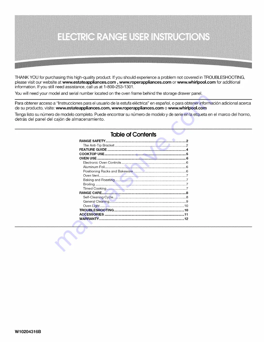 Estate W10204316B User Instructions Download Page 1