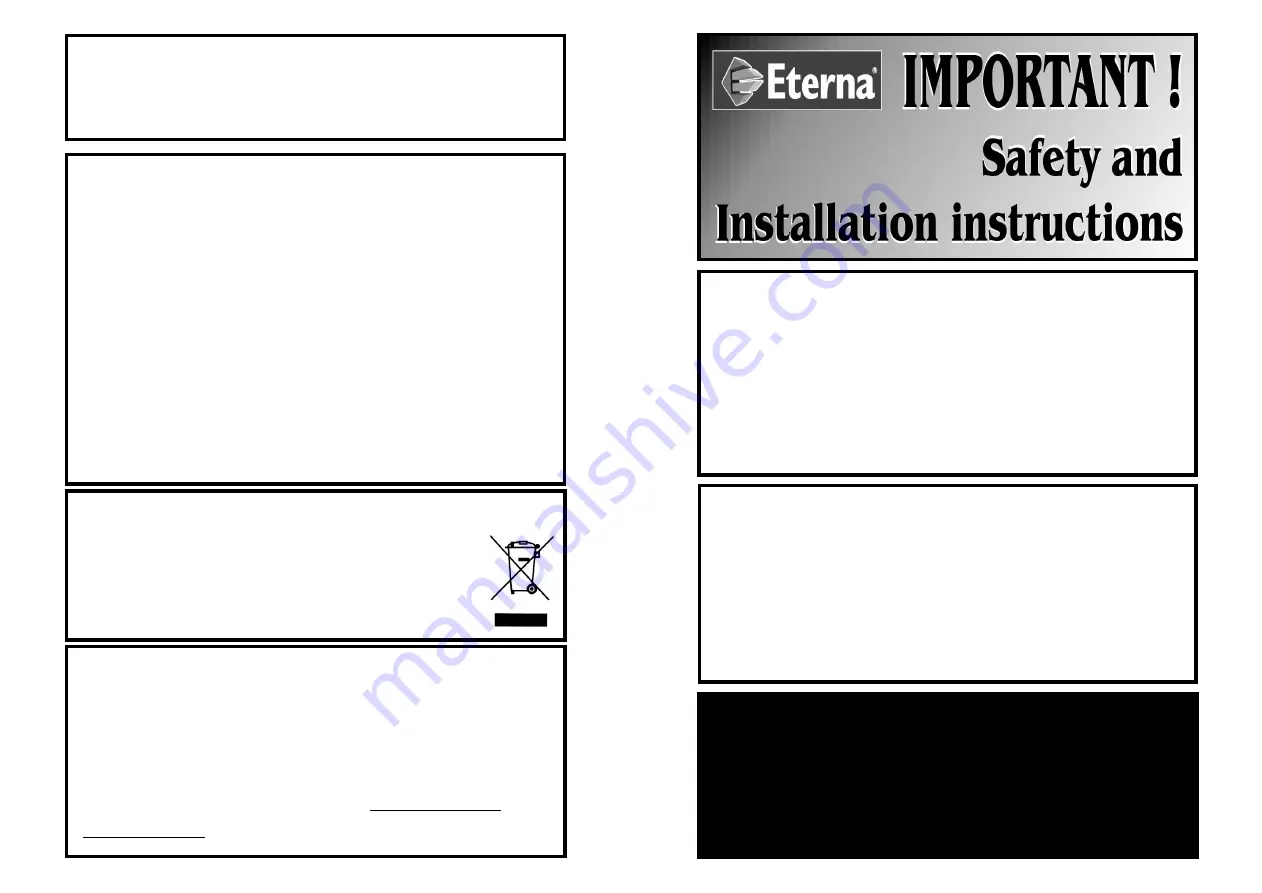 Eterna PIR360WH Important Safety And Installation Instructions Download Page 1