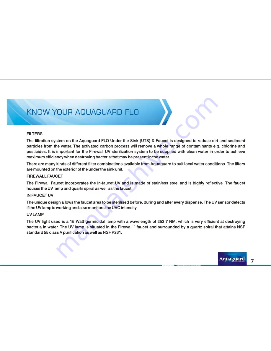 Eureka Forbes Aquaguard Flo User Manual Download Page 9