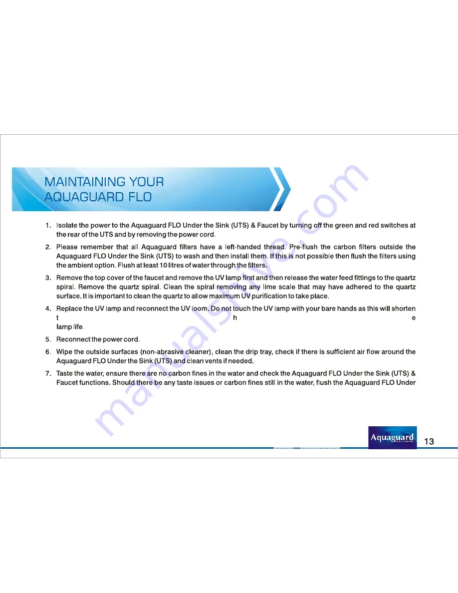 Eureka Forbes Aquaguard Flo User Manual Download Page 15