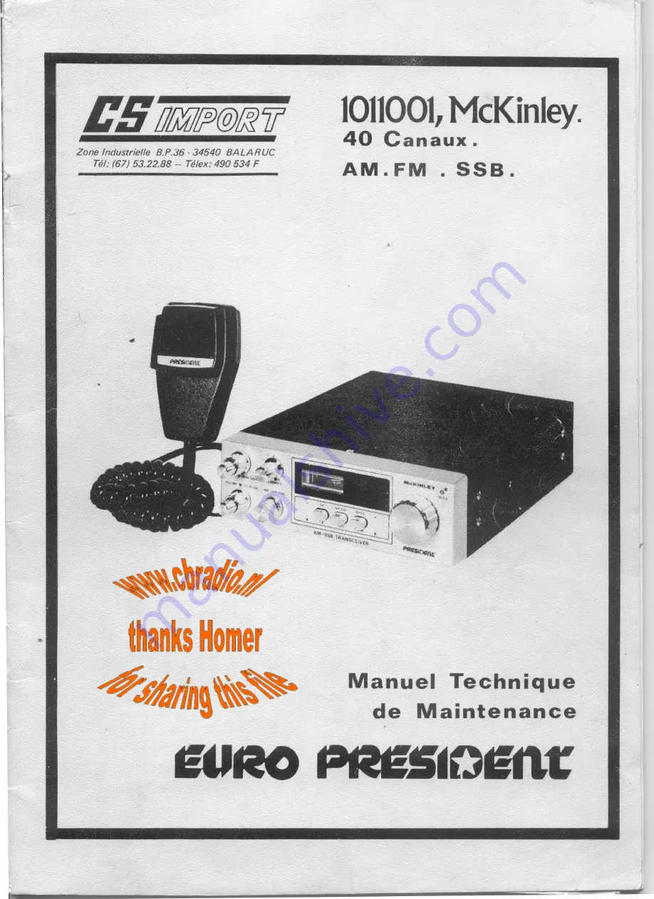 Euro President 1011001 McKinley Maintenance Manual Download Page 1