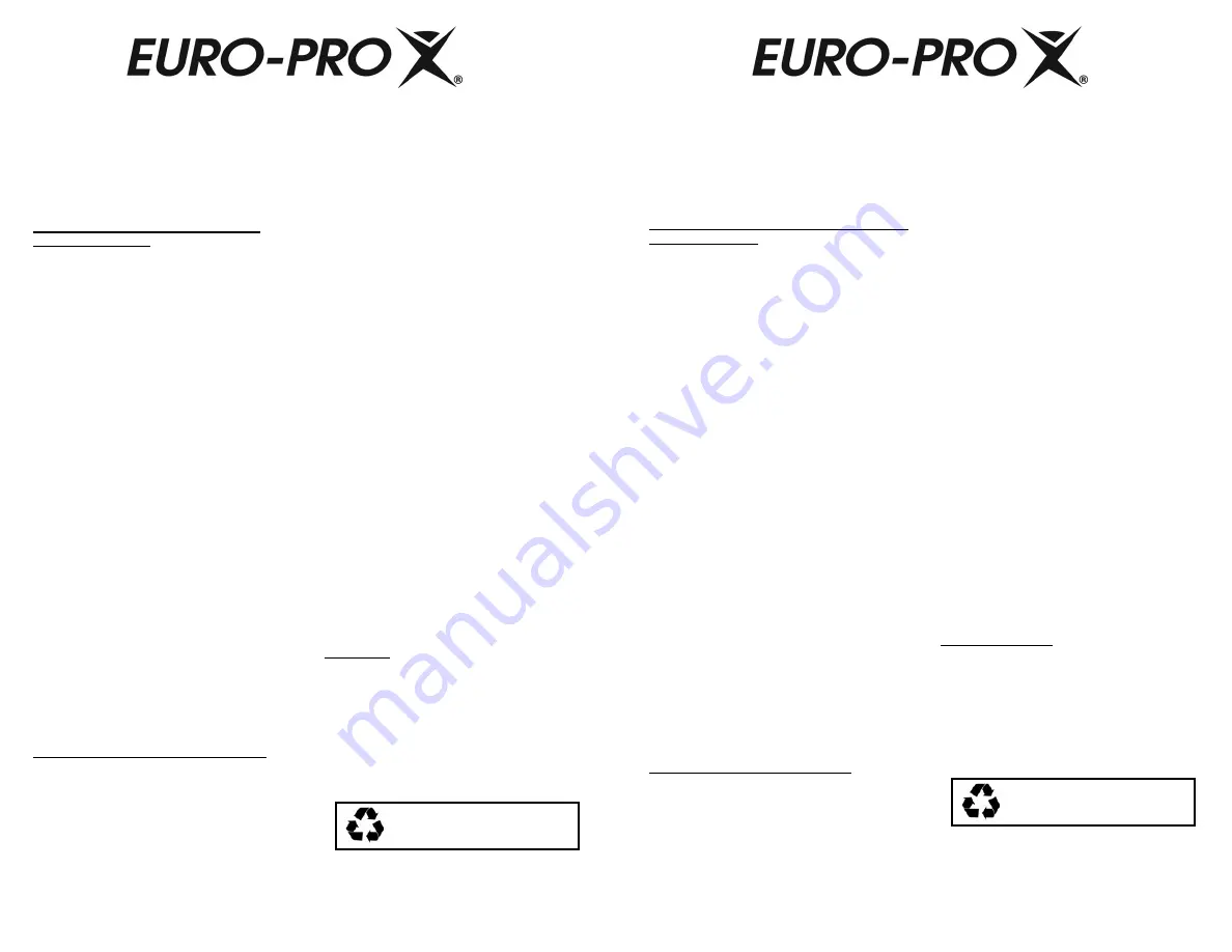 Euro-Pro XB777 Quick Start Manual Download Page 2