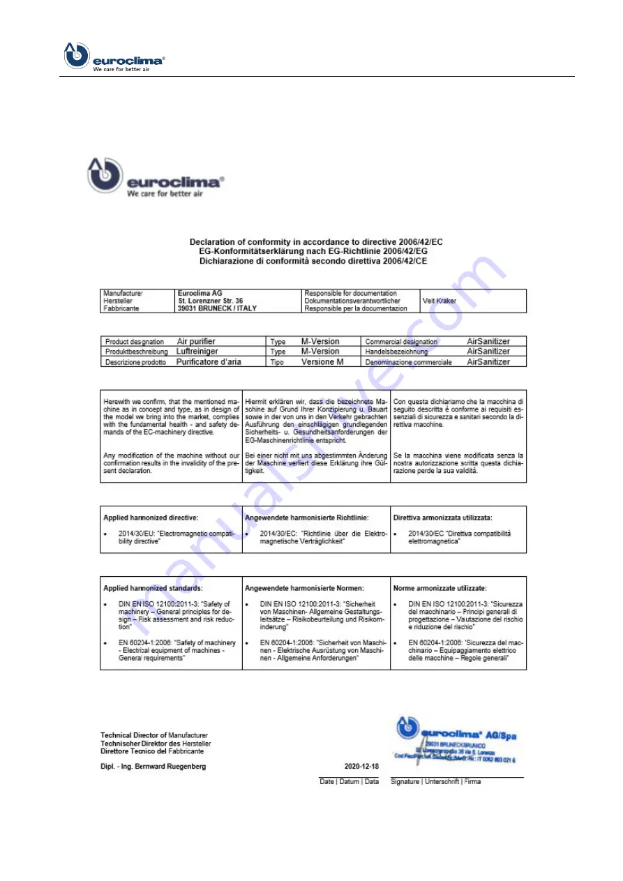 Euroclima AirSanitizer Instruction Manual Download Page 25