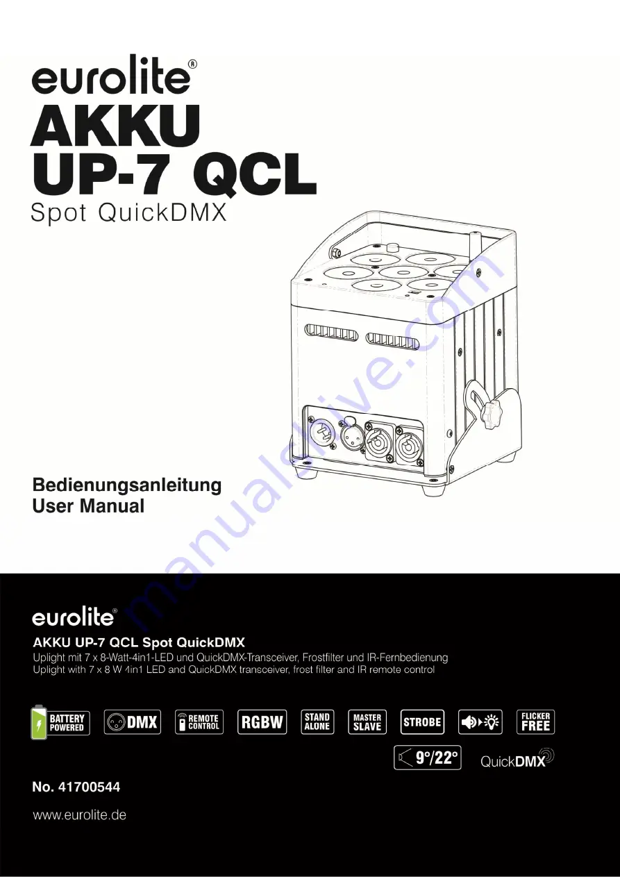 EuroLite AKKU UP-7 QCL Spot QuickDMX User Manual Download Page 1