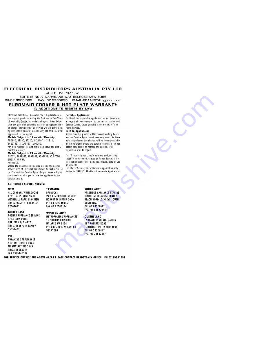 Euromaid AO 980 SS Operating Instructions Manual Download Page 19