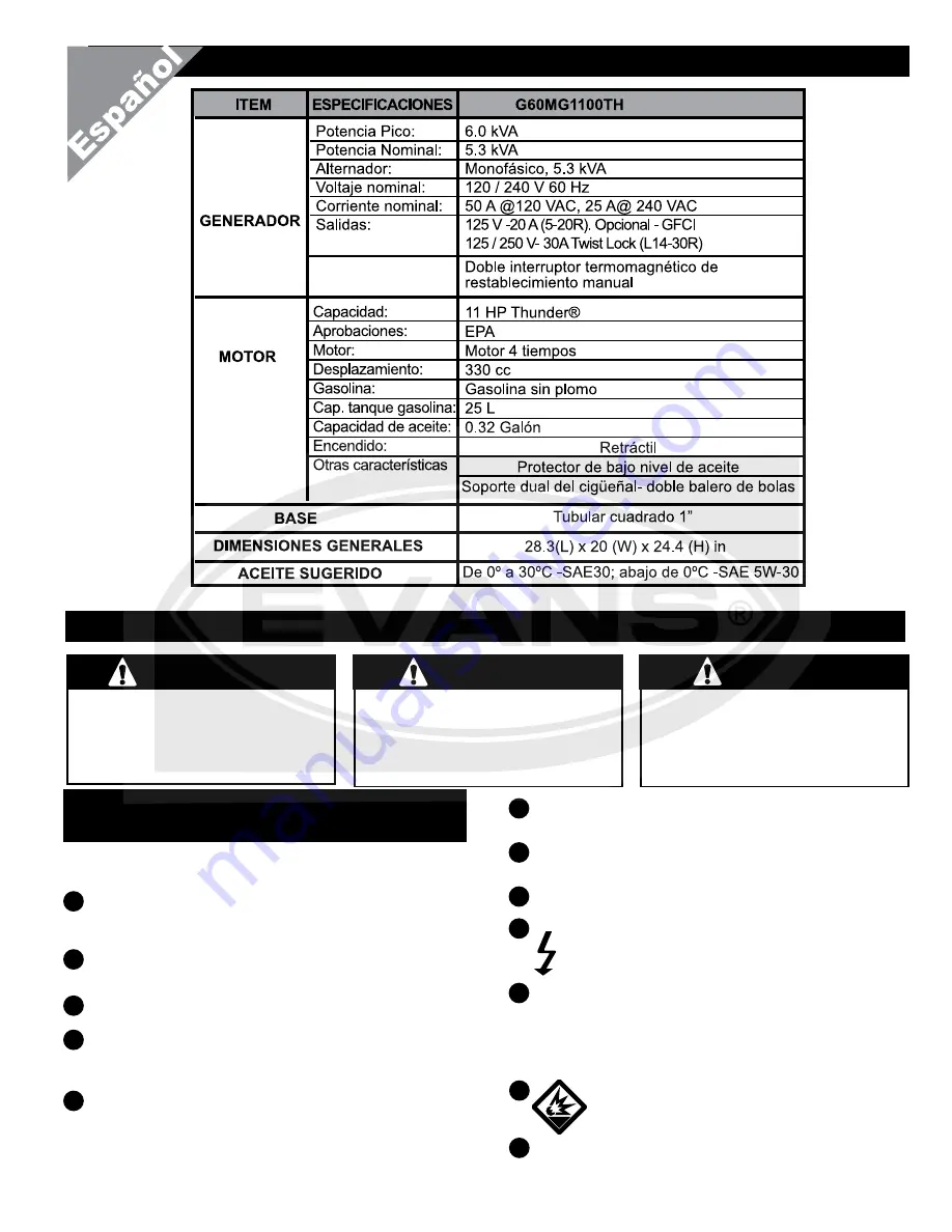 Evans G60MG1000THW User Manual Download Page 11