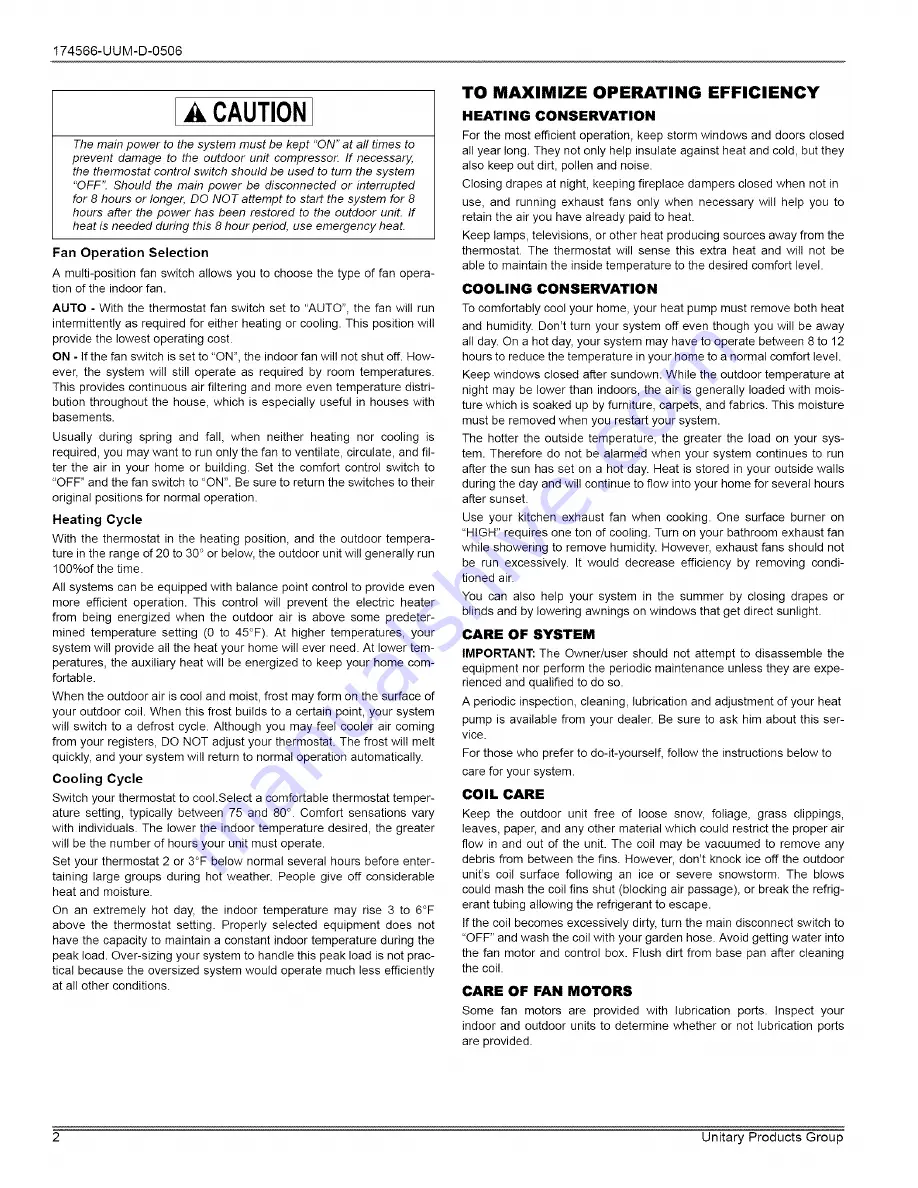 Evcon ERHQ series User'S Information Manual Download Page 2