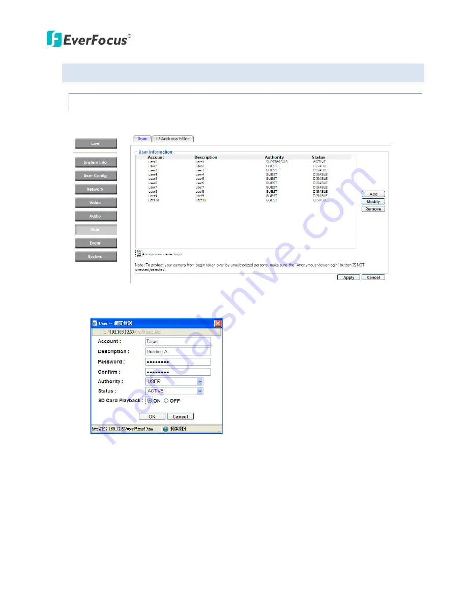 EverFocus EAN Series User Manual Download Page 65