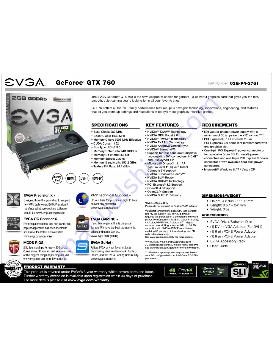 EVGA GeForce GTX 760 Quick Manual Download Page 1