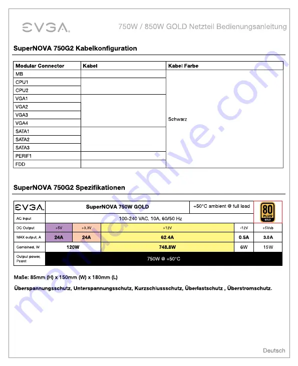 EVGA SuperNOVA 750G2 User Manual Download Page 15