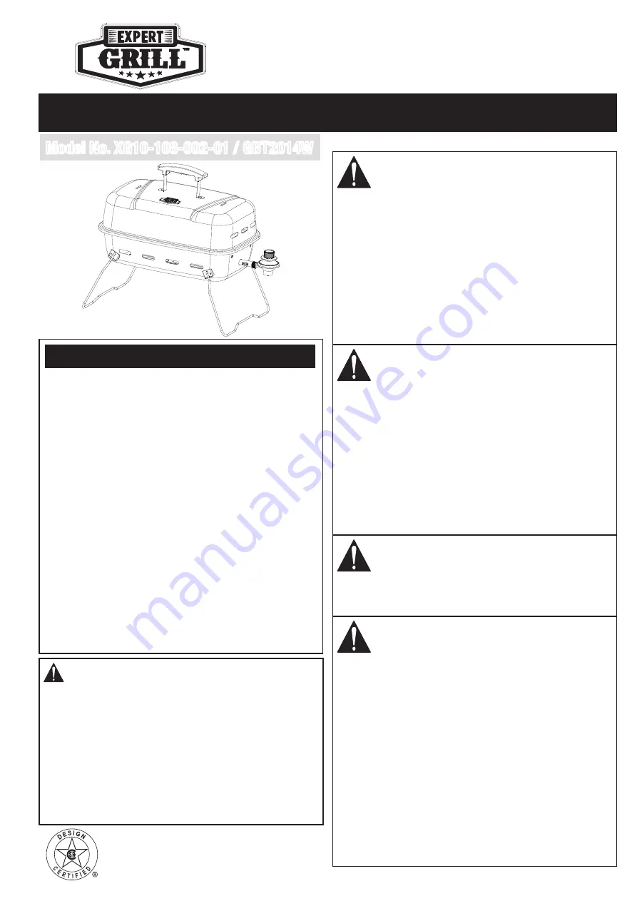 EXPERT GRILL GBT2014W Owner'S Manual Download Page 1