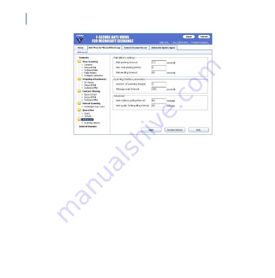 F-SECURE ANTI-VIRUS - FOR MICROSOFT EXCHANGE Administrator'S Manual Download Page 122