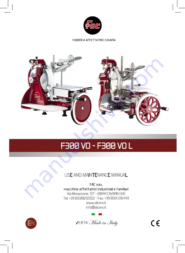 Fac F300 VO L Use And Maintenance Manual Download Page 1