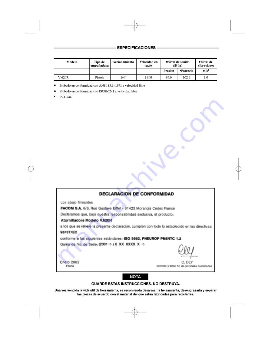 Facom V.620R Instructions Manual Download Page 16