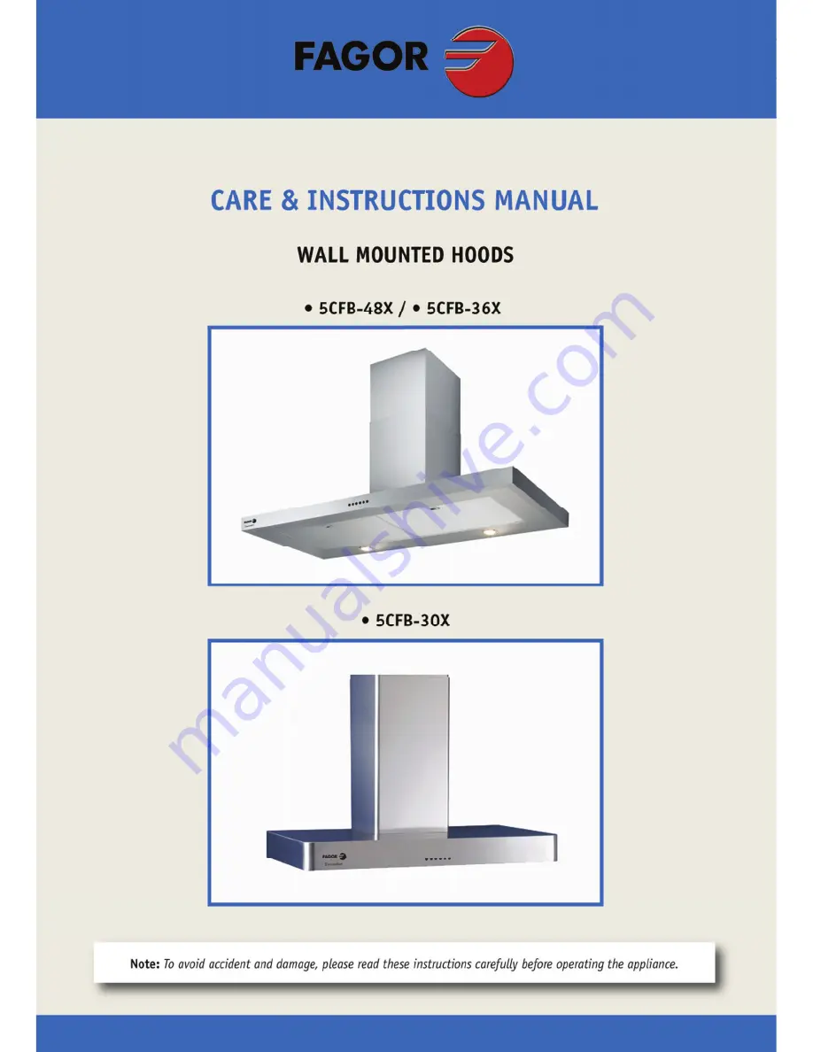 Fagor SCFB-30X Care & Instruction Manual Download Page 1