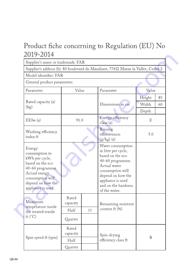 FAR LF714RD22W Manual Download Page 101