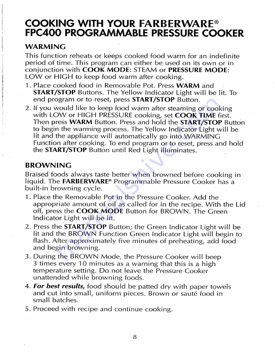 Farberware FPC400 Use Instructions Download Page 9