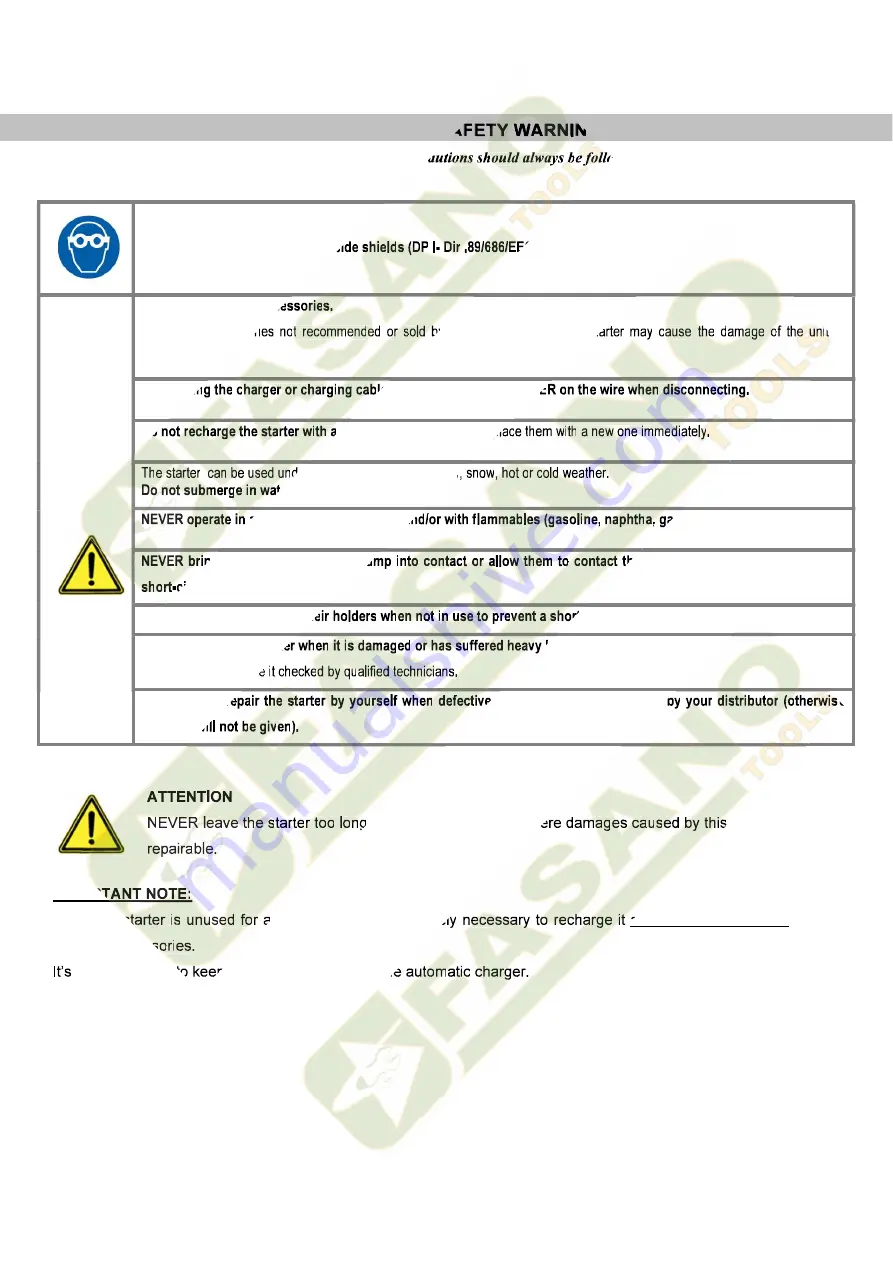 FASANO TOOLS FG 99 Safety Instructions And Instruction Manual Download Page 2