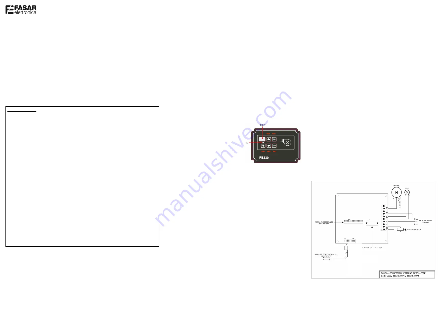 FASAR ELETTRONICA FE230 Quick Start Manual Download Page 1