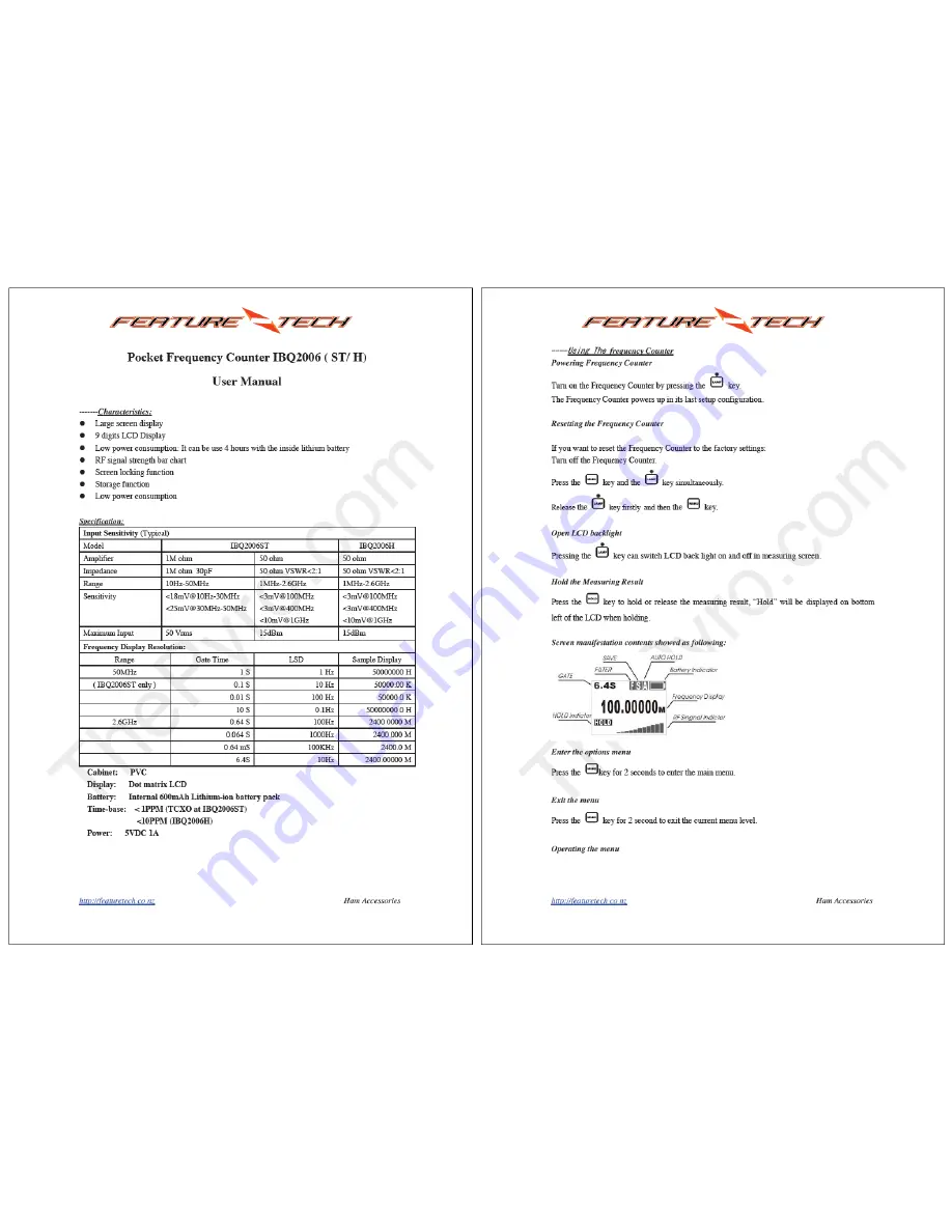 Feature tech IBQ2006ST User Manual Download Page 1