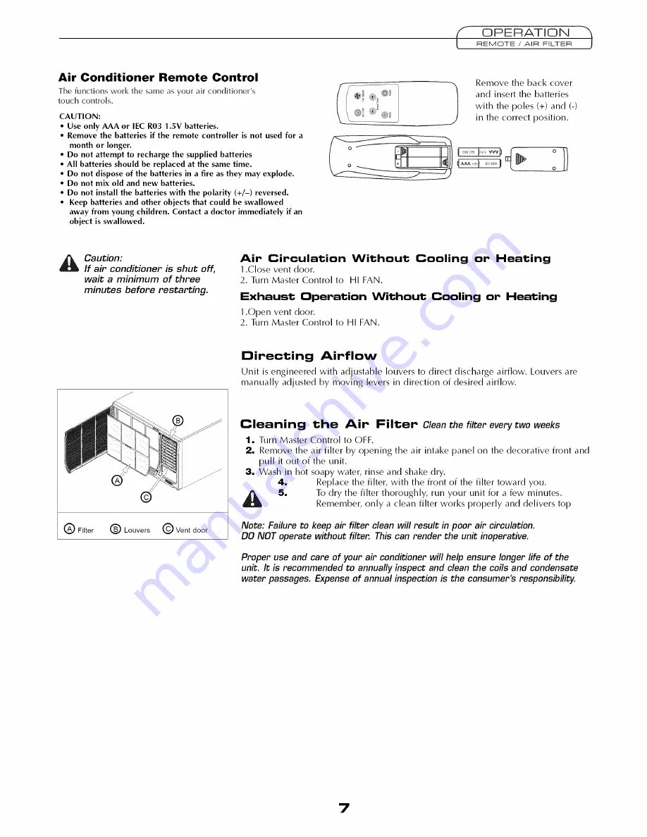 Fedders 23-23-0355N-003 s Installation & Operation Manual Download Page 7