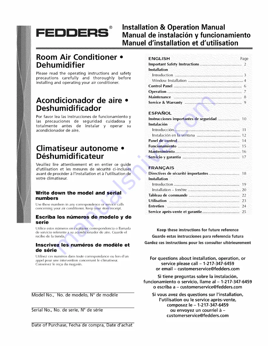 Fedders MEP09D2BC0B Installation & Operation Manual Download Page 1