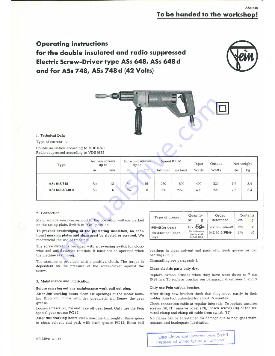 Fein ASs 648 Operating Instructions Download Page 1