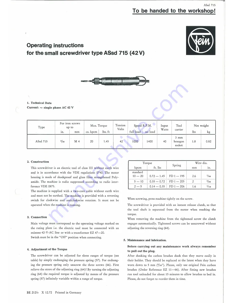 Fein ASsd 715 Operating Instructions Download Page 1