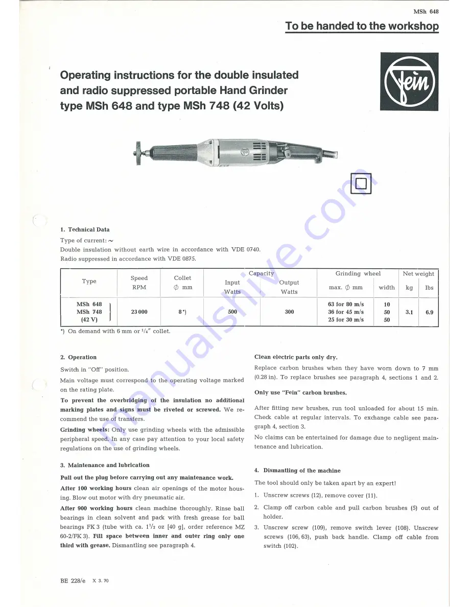 Fein MSh 648 Operating Instructions Download Page 1