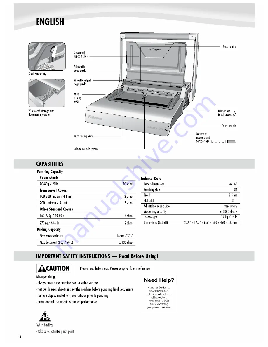 Fellowes Galaxy e Wire Скачать руководство пользователя страница 2