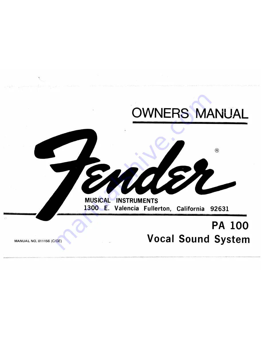 Fender PA 100 Manual Download Page 1