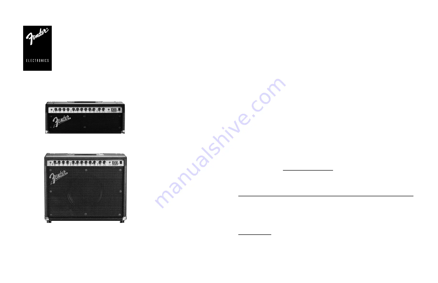 Fender ROC PRO 1000 Service Manual Download Page 1