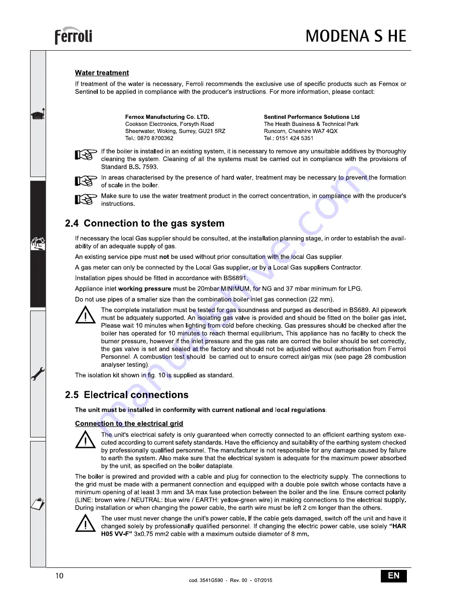 Ferroli MODENA 18S HE Instructions For Use, Installation And Maintenance Download Page 10