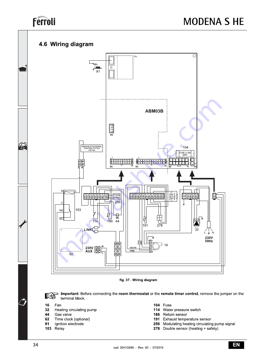 Ferroli MODENA 18S HE Instructions For Use, Installation And Maintenance Download Page 34