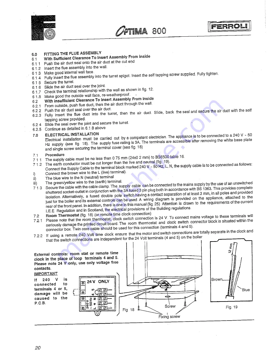 Ferroli optima 800 Technical Information Installation And Service Instruction Download Page 19